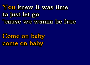 You knew it was time
to just let go
bause we wanna be free

Come on baby
come on baby