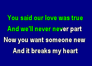 You said our love was true
And we'll never never part
Now you want someone new
And it breaks my heart