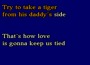 Try to take a tiger
from his daddy's side

That's how love
is gonna keep us tied