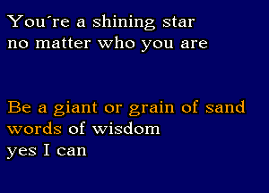 You're a shining star
no matter who you are

Be a giant or grain of sand
words of wisdom
yes I can