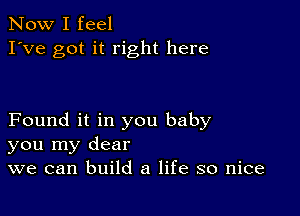 Now I feel
I've got it right here

Found it in you baby
you my dear
we can build a life so nice