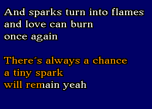 And Sparks turn into flames
and love can burn
once again

There's always a chance
a tiny spark
Will remain yeah