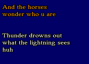 And the horses
wonder who u are

Thunder drowns out

What the lightning sees
huh