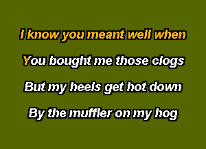 I know you meant well when
You bought me those clogs
But my heels get hot down

By the muffler on my hog