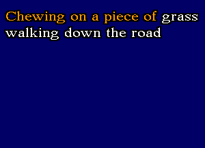 Chewing on a piece of grass
walking down the road