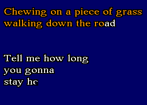 Chewing on a piece of grass
walking down the road

Tell me how long
you gonna
stay he