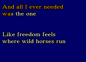 And all I ever needed
was the one

Like freedom feels
Where wild horses run