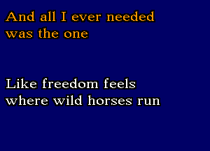 And all I ever needed
was the one

Like freedom feels
Where wild horses run