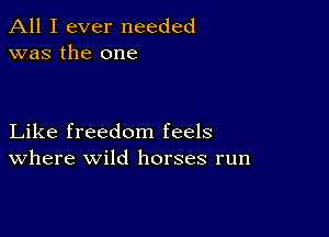 All I ever needed
was the one

Like freedom feels
Where wild horses run