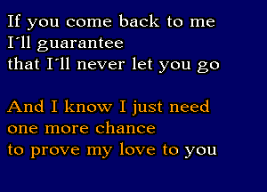 If you come back to me
I'll guarantee
that I'll never let you go

And I know I just need
one more chance
to prove my love to you