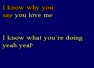 I know why you
say you love me

I know what you're doing
yeah yeah