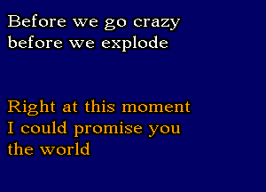 Before we go crazy
before we explode

Right at this moment
I could promise you
the world