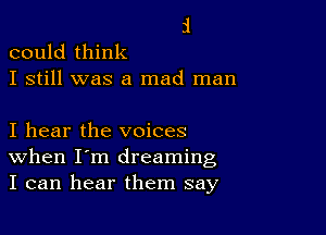 could think
I still was a mad man

I hear the voices
When I'm dreaming
I can hear them say