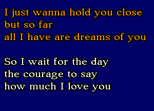 I just wanna hold you close
but so far
all I have are dreams of you

So I wait for the day
the courage to say
how much I love you