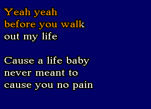 Yeah yeah
before you walk
out my life

Cause a life baby
never meant to
cause you no pain