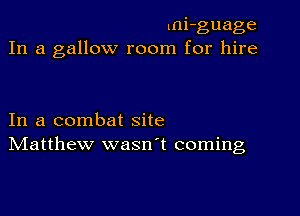 lni-guage
In a gallow room for hire

In a combat site
IVIatthew wasn't coming