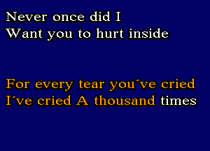 Never once did I
Want you to hurt inside

For every tear you've cried
I've cried A thousand times