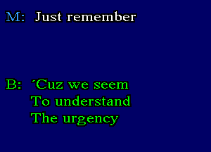 M2 Just remember

B2 'Cuz we seem
To understand
The urgency