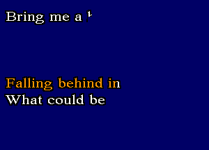 Bring me a t

Falling behind in
What could be