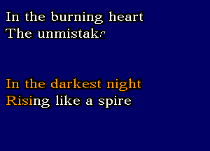 In the burning heart
The unmistakr

In the darkest night
Rising like a spire