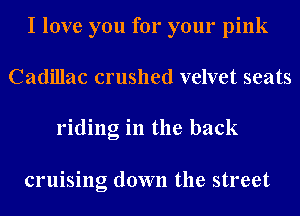 I love you for your pink
Cadillac crushed velvet seats

riding in the back

cruising down the street