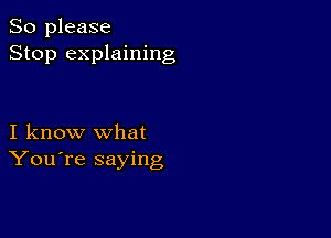 So please
Stop explaining

I know what
You're saying