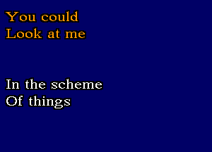 You could
Look at me

In the scheme
Of things