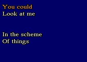 You could
Look at me

In the scheme
Of things