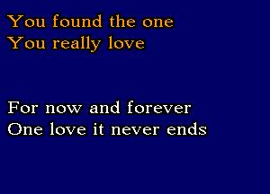 You found the one
You really love

For now and forever
One love it never ends