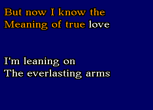 But now I know the
Meaning of true love

I'm leaning on
The everlasting arms