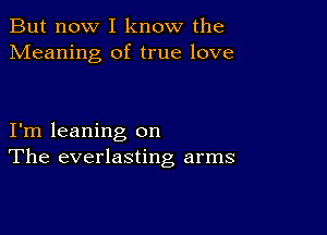 But now I know the
Meaning of true love

I'm leaning on
The everlasting arms