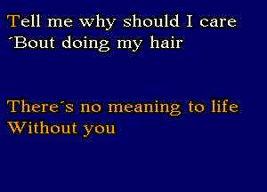 Tell me why should I care
'Bout doing my hair

There's no meaning to life
Without you