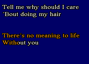 Tell me why should I care
'Bout doing my hair

There's no meaning to life
Without you