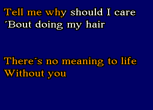 Tell me why should I care
'Bout doing my hair

There's no meaning to life
Without you