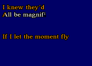 I knew they'd
All be magnifg

If I let the moment fly