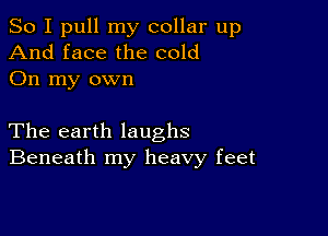 So I pull my collar up
And face the cold
On my own

The earth laughs
Beneath my heavy feet