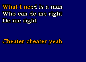 What I need is a man
XVho can do me right
Do me right

Cheater cheater yeah