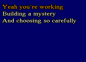 Yeah youTe working
Building a mystery
And choosing so carefully