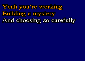 Yeah youTe working
Building a mystery
And choosing so carefully