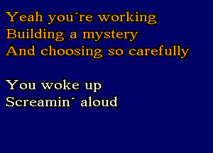 Yeah youTe working
Building a mystery
And choosing so carefully

You woke up
Screamin' aloud