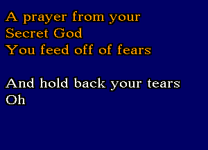 A prayer from your
Secret God
You feed off of fears

And hold back your tears
Oh