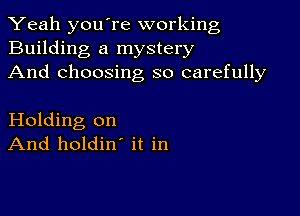 Yeah youTe working
Building a mystery
And choosing so carefully

Holding on
And holdin' it in