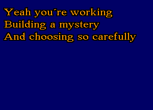 Yeah youTe working
Building a mystery
And choosing so carefully