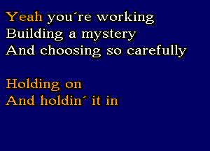 Yeah youTe working
Building a mystery
And choosing so carefully

Holding on
And holdin' it in