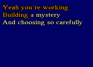 Yeah youTe working
Building a mystery
And choosing so carefully