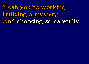 Yeah youTe working
Building a mystery
And choosing so carefully