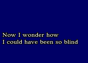 Now I wonder how
I could have been so blind