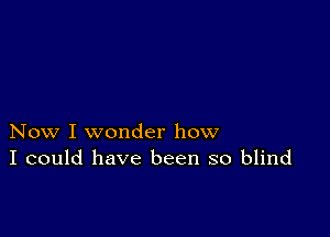 Now I wonder how
I could have been so blind