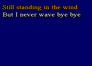 Still standing in the wind
But I never wave bye bye