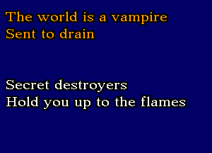 The world is a vampire
Sent to drain

Secret destroyers
Hold you up to the flames